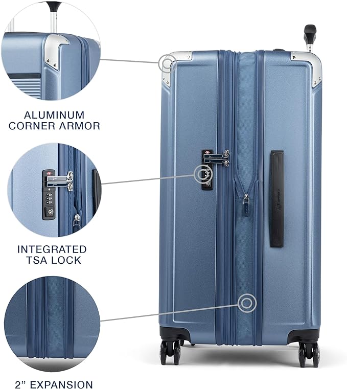Travelpro Platinum Elite Hardside Expandable Checked Luggage, 8 Wheel Spinner, TSA Lock, Hard Shell Polycarbonate Suitcase, Dark Sky Blue, Checked Large 28-Inch