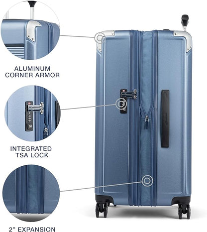 Travelpro Platinum Elite Hardside Expandable Checked Luggage, 8 Wheel Spinner, TSA Lock, Hard Shell Polycarbonate Suitcase, Dark Sky Blue, Checked Large 28-Inch