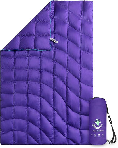 4Monster Down Camping Blanket - Outdoor Travel Quilt Puffy 650 Fill, Packable, Lightweight,Wind & Waterproof | Ideal for Stadium, Backpacking,Picnics, Beach and Hiking