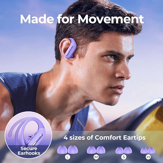 Active Noise Cancelling Wireless Earbuds Bluetooth Headphones 90 Hrs Playtime Ear Buds with Power Display Over-Ear Earphones with Earhooks IPX7 Waterproof Stereo Transparency Headset for Sports/Gym