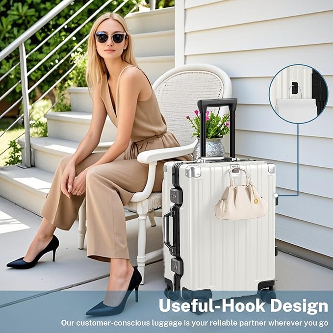 Krute Carry On Luggage 20 inch Aluminum Frame Luggage with Spinner Wheels Hardshell No Zipper PC+ABS TSA Lock Zipperless Suitcases