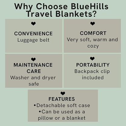 BlueHills Travel Blanket Pillow Compact Lightweight Pocket Size Airplane Traveling Essential Flight Trip Throw in Bag Portable Case Plane Accessory Navy Blue L04