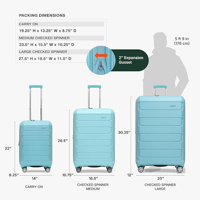 Traveler's Choice Pagosa Indestructible Hardshell Expandable Spinner Luggage, Baby Blue, 26-Inch Medium