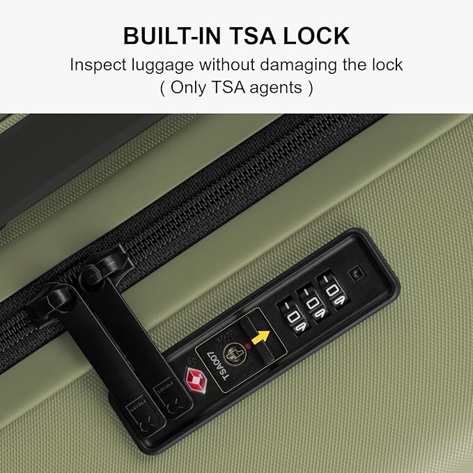 LEVEL8 Carry on Luggage Airline Approved with Spinner Wheels, Lightweight Luminous Textured Travel Bags for Women Men, Tsa Lock Cabin Suitcase, 20 Inch, Pickle Green