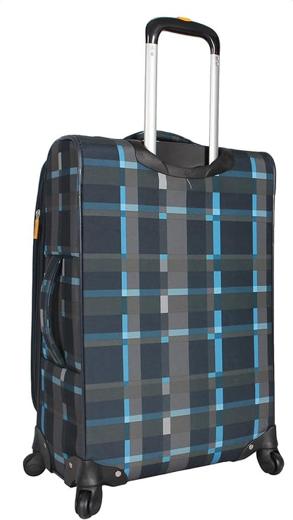 LUCAS Designer Luggage Collection - Expandable 24 Inch Softside Bag - Durable Mid-sized Ultra Lightweight Checked Suitcase with 8-Rolling Spinner Wheels (Old School Navy)