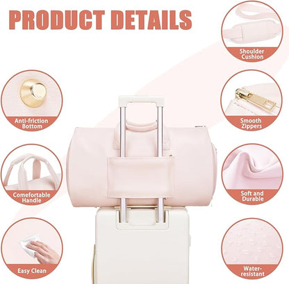 Leather Garment Bag Women, Carry on Garment Bag for Travel Convertible Garment Duffel Bag 2 in 1 Waterproof Foldable Travel Suit Bag Weekender Bag with Shoe Pouch