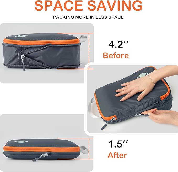 Cipway Compression Packing Cubes, Ultralight Luggage Organizer Bags with Laundry Bags and Clear Toiletries Bag, Travel Essentials for Carry on Suitcase (6 Piece,Gray)