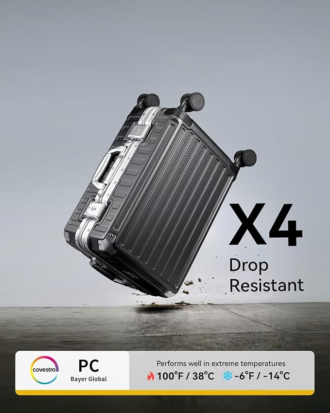 Carry On Luggage with Spinner Wheels, 8010S Aluminum Frame Zipperless Polycarbonate Hard Shell Suitcase (ZX-Core, Charcoal Metallic, 20 Inch)