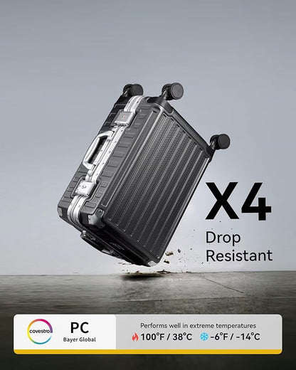 Carry On Luggage with Spinner Wheels, 8010S Aluminum Frame Zipperless Polycarbonate Hard Shell Suitcase (ZX-Core, Charcoal Metallic, 20 Inch)