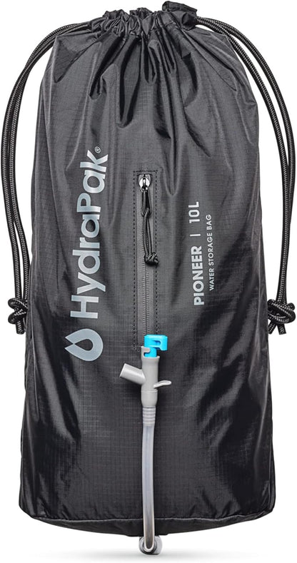 Hydrapak Pioneer - Collapsible Water Storage and Dispensing System (6L or 10L) - BPA & PVC Free Camping Hydration Bladder/Reservoir and Sleeve, Black