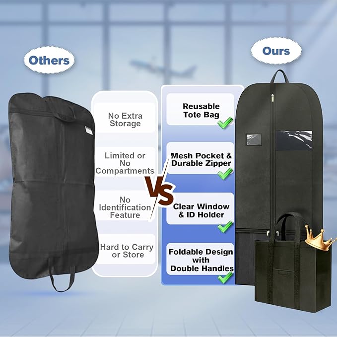 Heavy Duty Clothing Storage Large Garment Bags for Hanging Clothes, Breathable Travel Garment Bags with Zippered Closure for Suits, Dresses and Travel