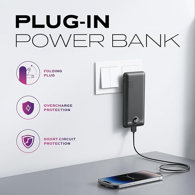 Statik GoHub Slim Portable Charger with Wall Plug, Portable Charger Built in Cables, Universal Charging Station Multiple Devices, 10000mAh Power Bank USB C Portable Phone Charger Battery Pack 3 Pack
