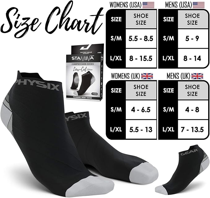 Physix Gear Short Compression Socks for Men & Women - Best Low Compression Socks Women & Men Ankle Socks with Arch Support