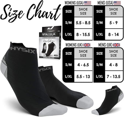 Physix Gear Short Compression Socks for Men & Women - Best Low Compression Socks Women & Men Ankle Socks with Arch Support
