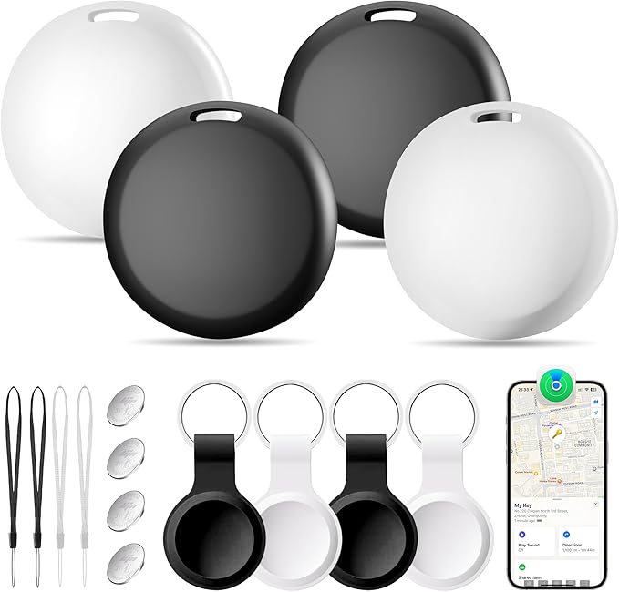 Air Tracker Tags 4 Pack, Bluetooth Tracker Smart Tag, Key Finder Locator with Sound Works with Apple Find My (iOS Only), Item Finders for Luggage Wallet Bags Suitcases, Waterproof Tracking Tags Device