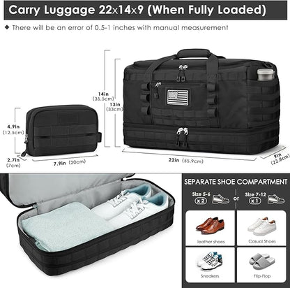ETRONIK Gym Bag for Men Women, Carry on Luggage 22x14x9 Airline Approved, Tactical Travel Duffle Bag with Toiletry Bag and Shoe Compartment, Weekender Overnight with Wet Pocket for Workout, Black