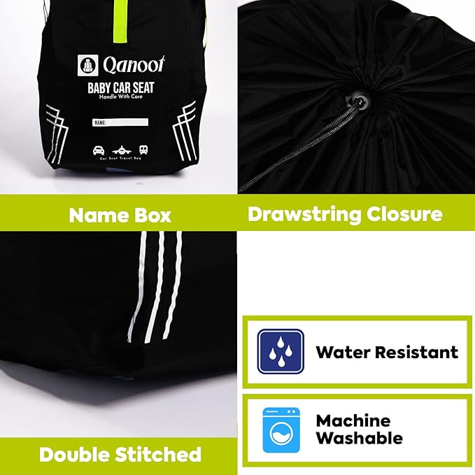 Infant Car Seat Travel Bag for Airplane - Durable Gate Check Bag for Car Seats that fits easily on Convertible Car Seats, Infant Carriers & Booster Seats (Hand Carry Bag, Black)