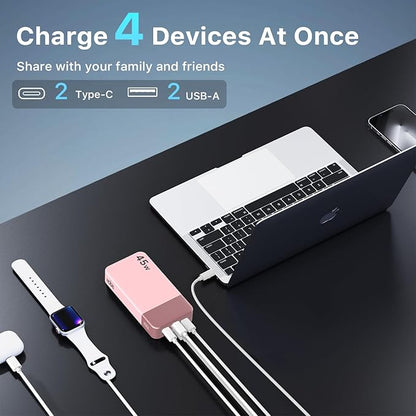 NOBIS Portable Charger, 20000mAh Power Bank, 45W Power Bank Fast Charging, Battery Pack with C to C Cable, Battery Bank with Digital Display for Phone Android Laptop etc (Pink)