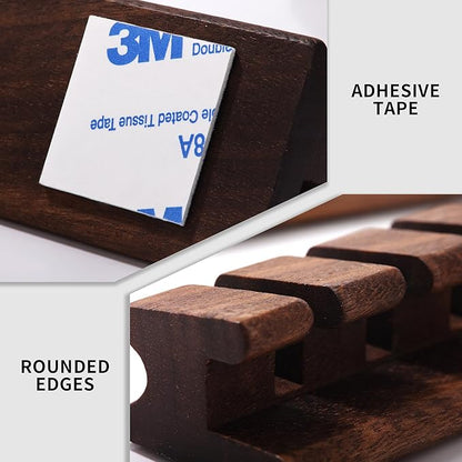 Walnut Wood Cord Holder – 5 Slots Cable Organizer with Adhesive Tape, Desk Wire Management for USB, Charging, HDMI, and Type-C Cables (5 Slot)