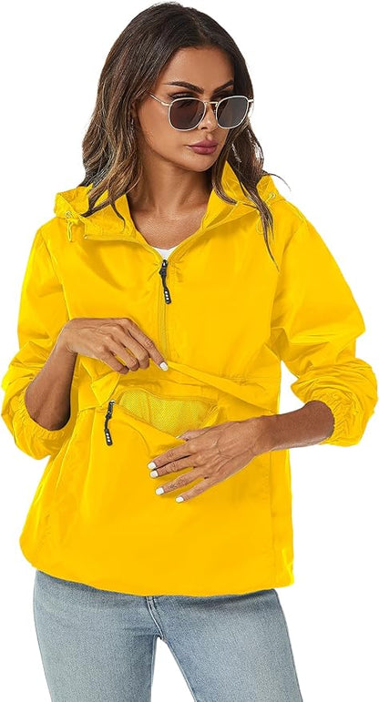 Avoogue Womens Rain Jacket with Hood,Pullover,Packable,Lightweight,Windbreaker,Waterproof,Breathable.