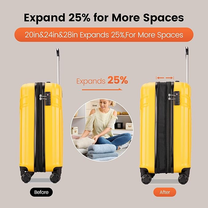 PRIMICIA GinzaTravel Luggage Sets 3-Piece Expandable Suitcases with Wheels PC+ABS Durable Hardside Luggage sets TSA lock