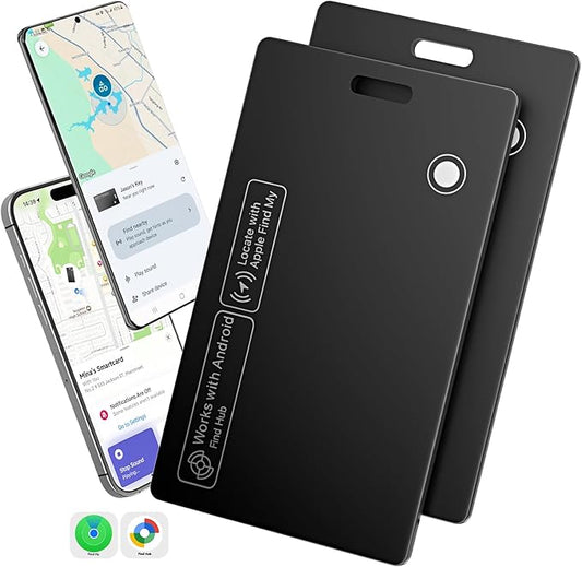 [2025 New] 2 Pack Dual Platform Rechargeable Air Tags Wallet Tracker Card, Dual System Smart Card, Compatible with Apple Find My & Google's Find Hub, Item Locator, Credit Card Size Tracker