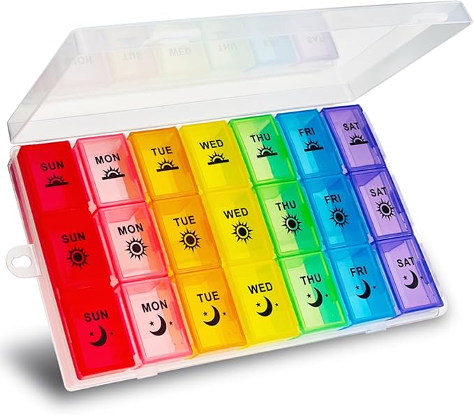 Weekly Pill Organizer 3 Times a Day, Large Pill Box 7 Day, Medicine Organizer Box, Pill Case Container, Daily Pill Organizer for Vitamins/Fish Oils.