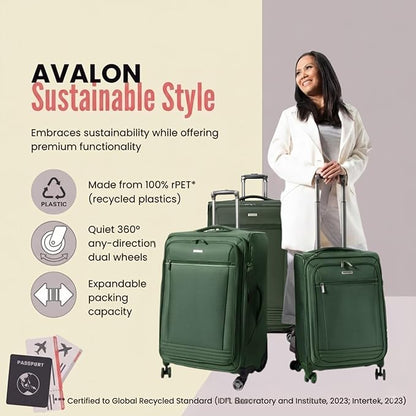 Ricardo Beverly Hills Avalon Softside Medium Check-In Luggage Made with Sustainable 100% Recycled PET (rPET), Lightweight, Eco-Friendly Travel, Expandable, Dual Spinner Wheels, Juniper Green, 28-inch