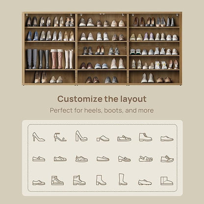 SICOTAS Rattan Shoe Storage Cabinet - Modular Shoe Cabinets with Door Tall Large Shoe Cabinet Storage for Entryway - 96.8" Wide Modular Cabinet for Hallway, Living Room