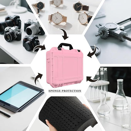 1 Pcs 16.3 x 12.4 x 6.5 Inch Waterproof Hard Case with DIY Customizable Foam Insert Portable Protective Case with Knife for Camera Drones Equipments Tools Test Instruments (Pink)