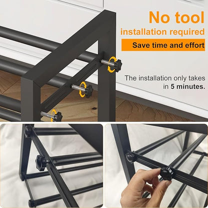 3-Tier Expandable Shoe Rack – Adjustable Heavy-Duty Metal Shoe Organizer Shelf for Closet, Entryway, Mudroom & Garage – Durable Freestanding Storage, Black
