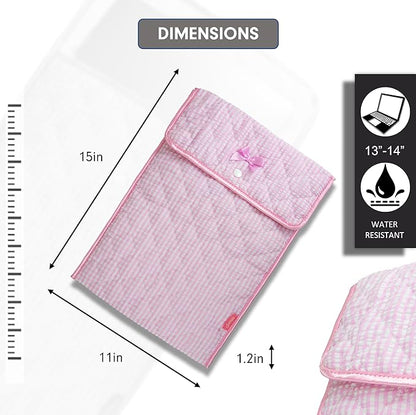 Sonix | Quilted Laptop Sleeve | 13-14 Inch, Quilted Soft Comfy Laptop Carrying Case, Computer Sleeve | Seersucker Pink