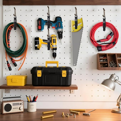 17 Inch Extension Cord Holder Organizer with Triangle Clips for Garage Organization and Storage, Adjustable Heavy Duty Storage Straps for Men Workshop (6)