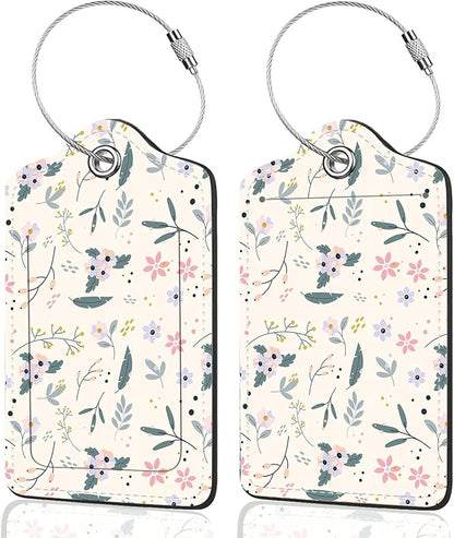 2Pack Luggage Tags for Suitcases, Cute Unique Pu Leather Cruise Luggage Tag with Privacy Cover ID Label Address Card and Metal Ring Suitable for Women Men Kids Travel Bag Beige Pink Crushed