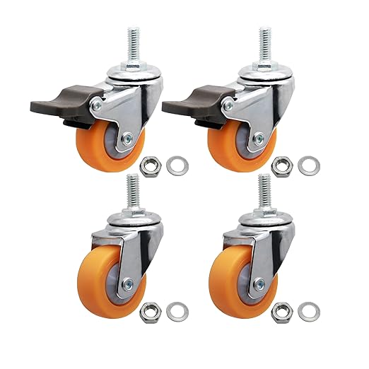 1.25" M6x15 Stem Casters Bolt Threaded Wheels,TPR Mute Rubber Swivel Single Caster Screws in Wheel Small with 2 Brake Locks-Orange