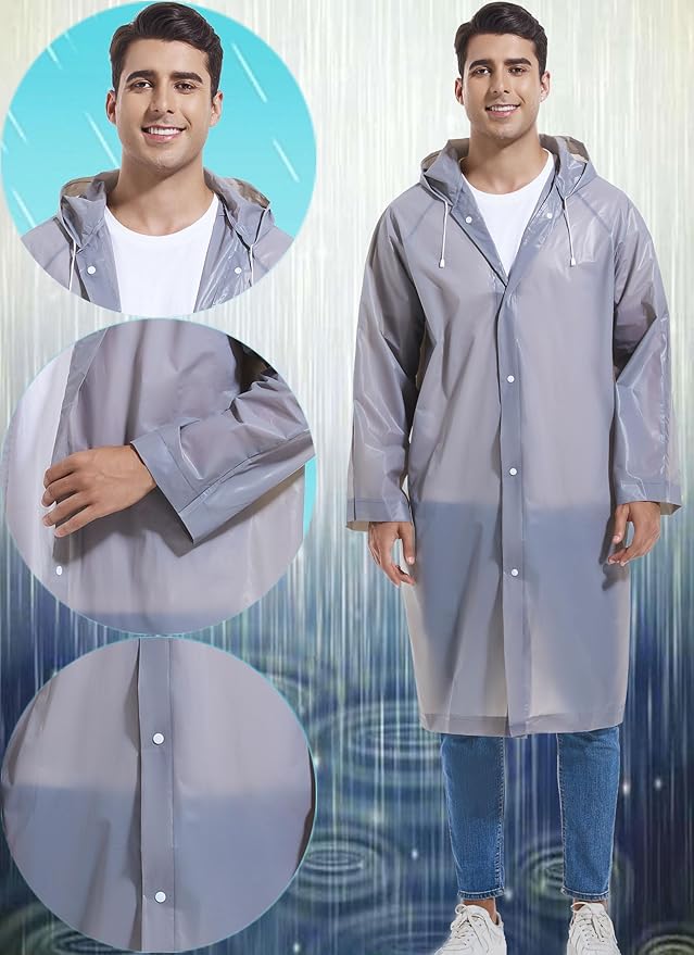 2-Pack Reusable Rain Ponchos for Adults, HOOMBOOM Raincoats Emergency for Women/Men with Drawstring and Sleeves