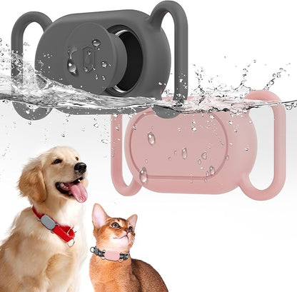 Waterproof Silicone Case Holder for Galaxy Smarttag2, 2 Pack Pet Dog Cat Collars, Anti-Lost Scratch Resistant Holder Accessory Protective Cover for Samsung Galaxy Smart tag2 (Grey/Pink)