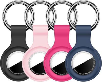 [4 Pack] Compatible with AirTag Case Keychain for Air Tag Holder Silicone for AirTags Key Ring Cases Tags Chain for AirTag GPS Item Finders Accessories, Black/Pink/Hot Pink/Dark Blue