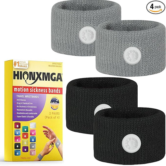 2 Pairs Motion Sickness Bands – Natural Anti Nausea Acupressure Wristbands for Morning & Motion Sickness Relief – Ideal for Car, Cruise & Flight Travel – for Adults and Kids