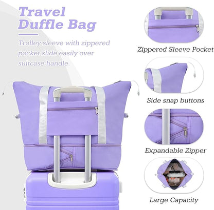 Merax Luggage Set,28 IN Hardside Suitcase with Duffel Bags,3 Piece Expandable Luggage with Spinner Wheels, Vintage Luggage with TSA Lock Lightweight,(Purple)