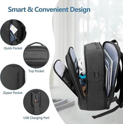 Laptop Backpack for Men Business Travel Laptop Backpack with USB Charger Lightweight Anti-Theft Water-Resistant Fits 15.6 Inch Laptop for Travel Daily Work Office College with Small Bag-Black