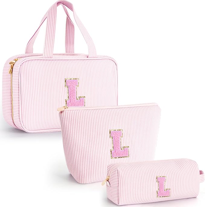 Birthday Gift for Kids Teen Girls Gifts for Girl, Toiletry Bag Makeup Cosmetic Bag Daughter Sister Gifts Birthday for Women Teacher Preppy Makeup Bag - Pink L