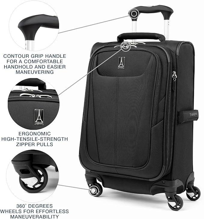 Travelpro Maxlite 5 Softside Expandable Luggage with 4 Spinner Wheels, Lightweight Suitcase, Men and Women, Black, 3-Piece Set (21/25/29)