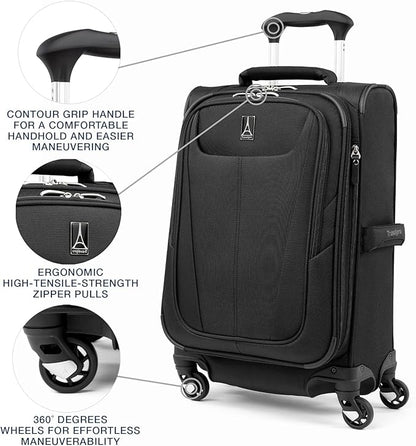 Travelpro Maxlite 5 Softside Expandable Luggage with 4 Spinner Wheels, Lightweight Suitcase, Men and Women, Black, 3-Piece Set (21/25/29)