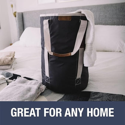 CleverMade Laundry Backpack Duffel Bag with Shoulder Straps - 62L / 16 Gal XL, Charcoal Cream,Drawstring Closure for Travel Clothes Gym College Dorm