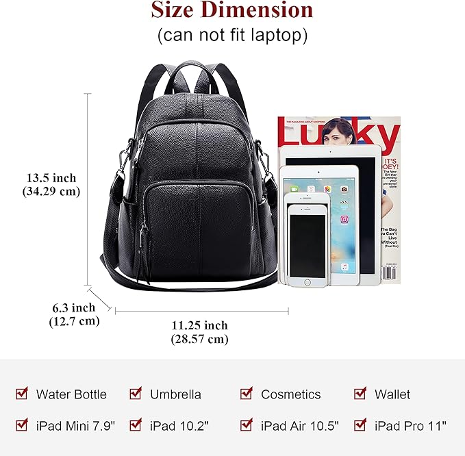 ALTOSY Soft Leather Backpack Purse For Women -theft Backpacks Versatile Shoulder Bag（S81 Black）