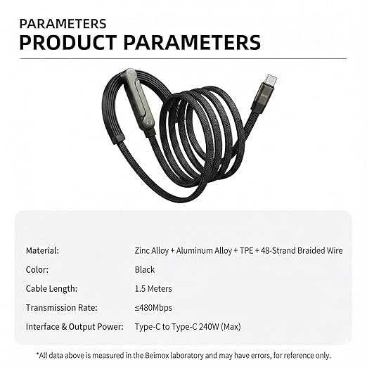 240W Braided Fast Charge Cable with Built-in Phone Stand 65W A-C Charger Cable 2-in-1 Invisible Holder Foldable Charger Cable (240w Type-c to Type-c)