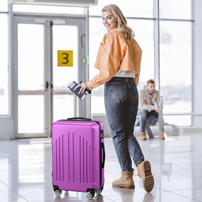 Karl home 28 Inch Check-in Luggage with Spinner Wheels, ABS Hardshell Checked Suitcase with TSA Lock, Durable Large Suitcase Rolling Luggage for Men Women, Purple