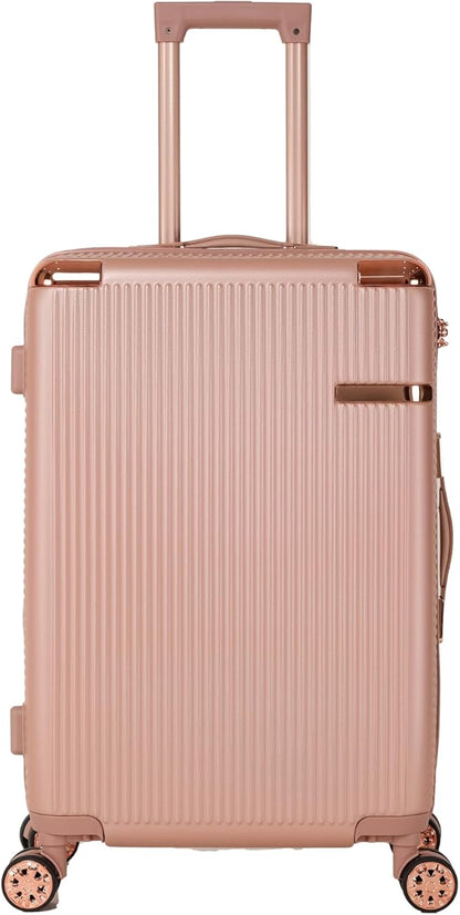 Merax Luggage Sets 4 Piece with Cosmetic Case TSA Lock, Hardside ABS Carry On Suitcase with YKK Zippers Lightweight Rolling Travel Luggage Sets with Spinner Wheels,14+20+24+28 IN,Rose Gold