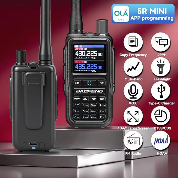 BAOFENG UV5RMINI Two Way Radio NOAA Weather Radio Dual PTT 999CH Survival Radio APP Programming Copy Frequency Ham Radio